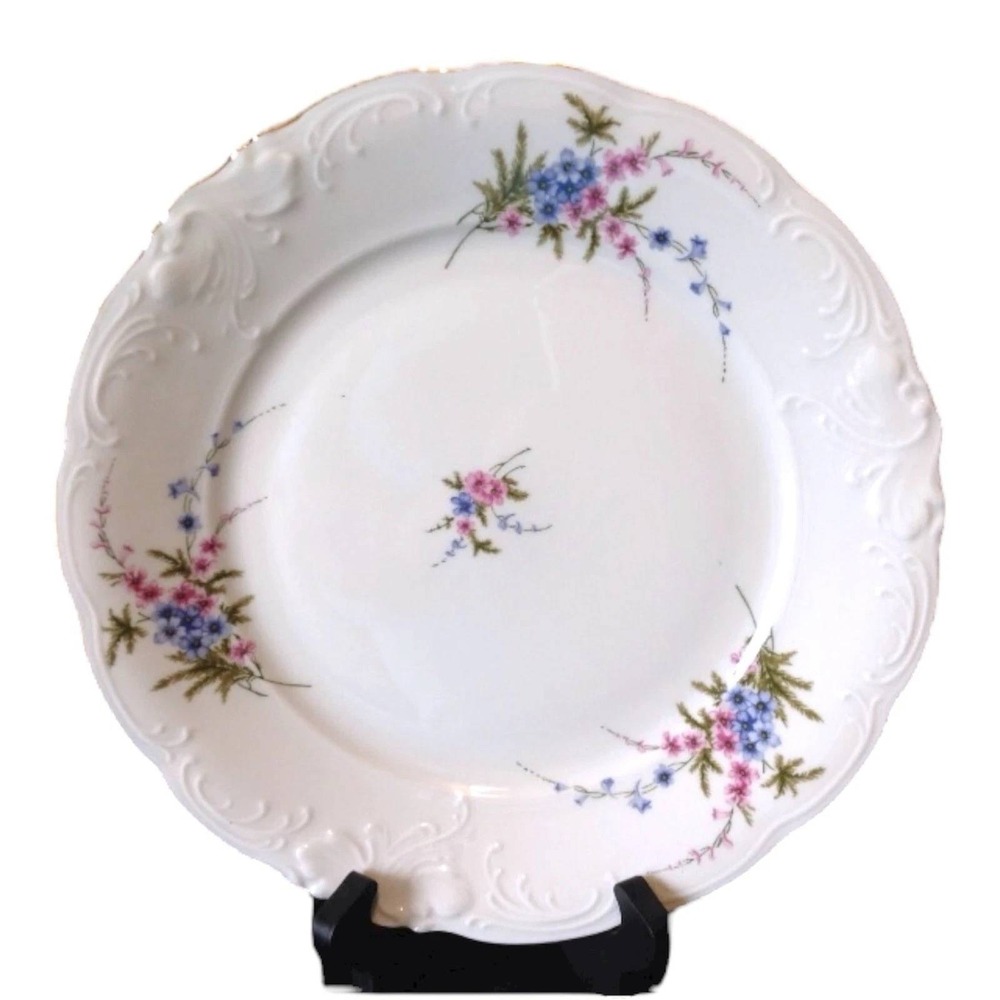 Set Of 4 WAWEL ROSE Floral White Porcelain Dinner Plates 10.25" Made in Poland